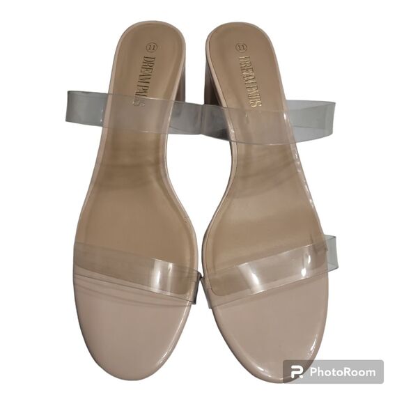 Dream Pairs Nude Clear Straps Open Toe Block Heel Womens Slide on Sandal Size 11 - Picture 11 of 13